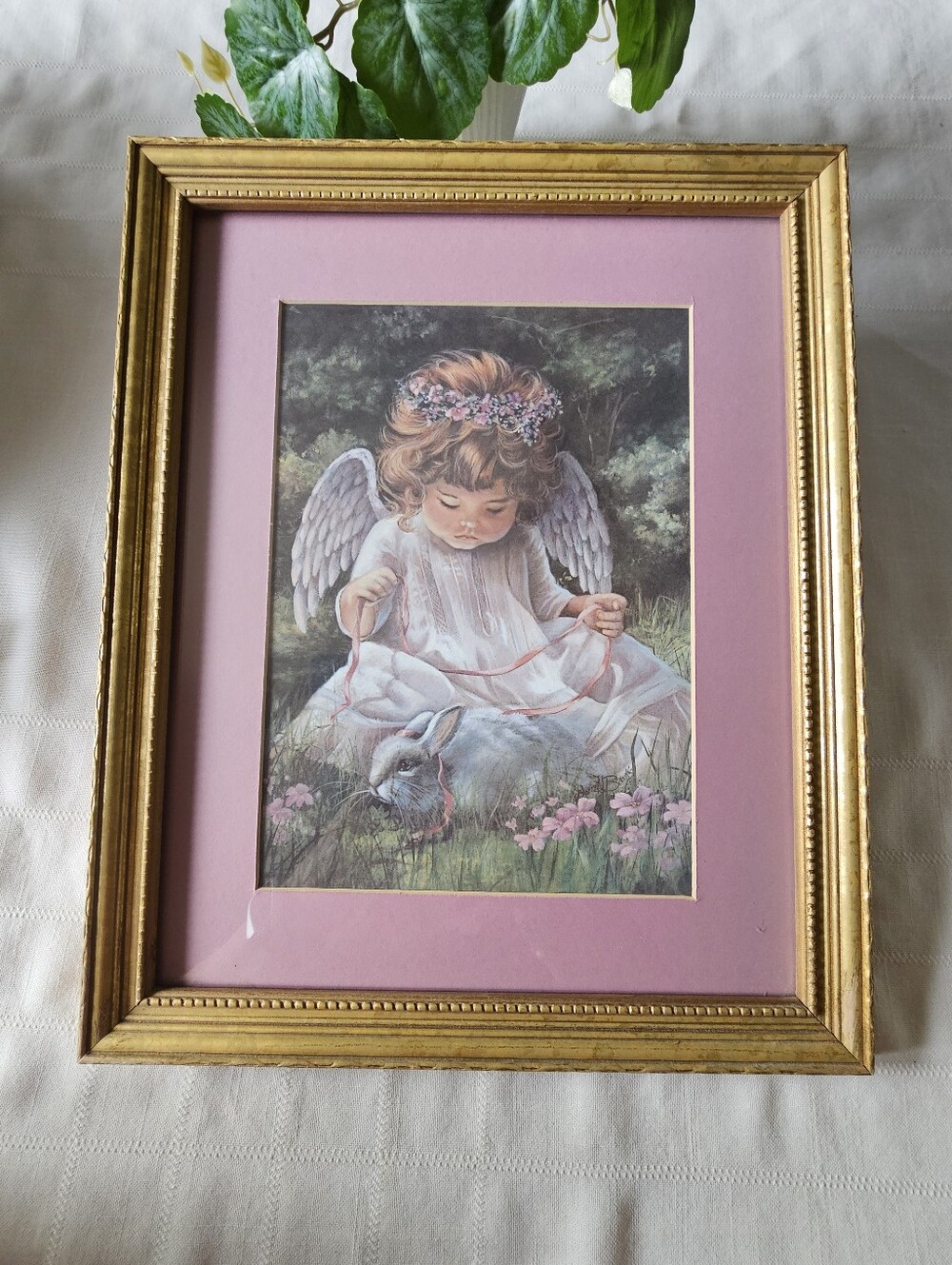 Vintage Angel And Bunny Framed Print